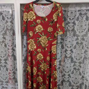 Maxi Dress Red with Gold Flowers NWT | LuLaRoe Ana